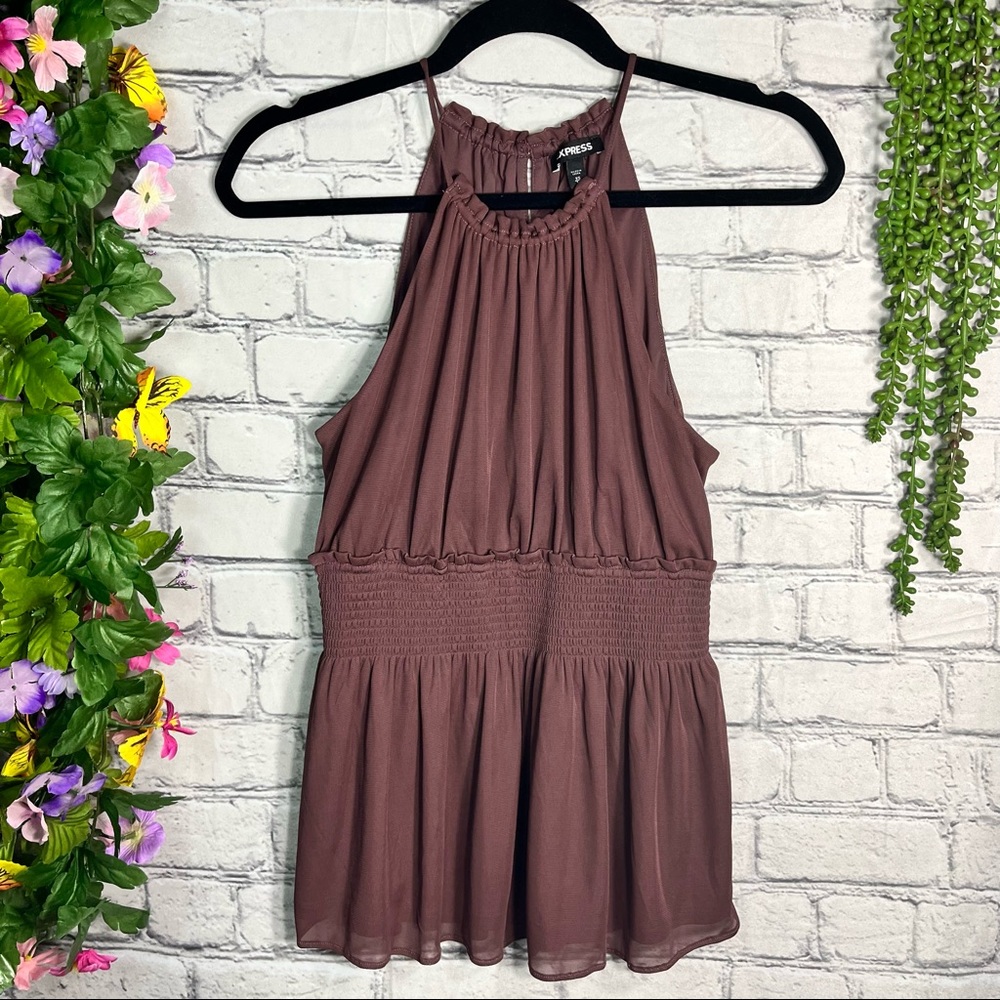💙2/$40💙Express Mauve Sleeveless High Neckline Peplum Blouse Size XS
